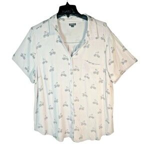 Torrid 2X Purple Button Up Shirt Blouse Tiny Blue Bicycle Bike Print Plus Size